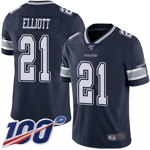 Men Dallas Cowboys Limited Navy Blue Ezekiel Elliott Home 21 100th Season Vapor Untouchable NFL Jersey